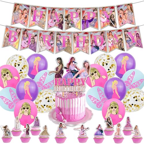 YGCHEN Geburtstag Dekoration für Taylor Luftballons Sänger Tortendeko Happy Birthday Banner Taylor Fans Party Dekoration Kindergeburtstag Ballons Deko 30 Stück von YGCHEN