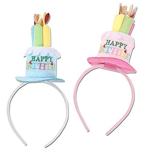 YGCHEN Geburtstagshut Haarreif Happy Birthday Partyhüte Haarbänd Kerzen Torte Mini Hut Stirnband Baby Geburtstag Plüschhut Tiara Geburtstagskrone Haarschmuck 2 Stück von YGCHEN