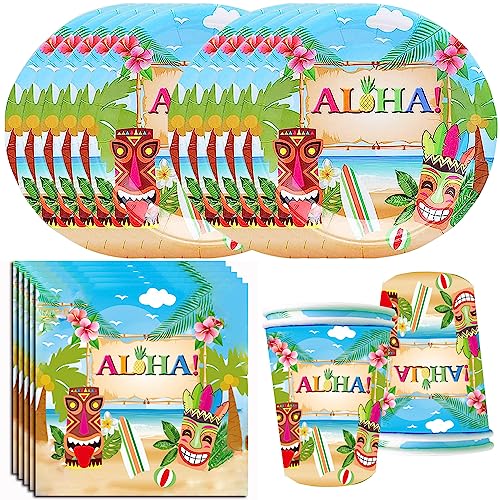 YGCHEN Hawaii Partygeschirr Aloha Geschirr Hawaiian Tropische Party Geschirr Aloha Luau Partyzubehör Kindergeburtstag Deko Sommer Pappbecher Pappteller Servietten Hawaii Strand Sommer Party 10 Gäste von YGCHEN