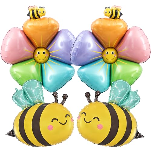 YGCHEN Luftballons Biene Folienballon Blume Ballon Große Gänseblümchen Folienballons Gelb Hummel Geburtstagsballons Boho Blumen Balloons für Hochzeit Baby Shower Geburtstag Deko 4 Stück von YGCHEN