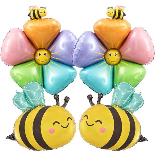 YGCHEN Luftballons Biene Folienballon Blume Ballon Große Gänseblümchen Folienballons Gelb Biene Geburtstagsballons Boho Blumen Balloons für Hochzeit Baby Shower Geburtstag Deko 4 Stück von YGCHEN