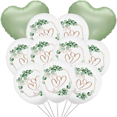 YGCHEN Luftballons Hochzeit Deko Herz Folienballon Eukalyptus Hochzeitsballons Grün Herzen Luftballons Hochzeitsdeko Married Ballon für Heiratsantrag Verlobung Valentinstag Party Dekoration 32 Stück von YGCHEN