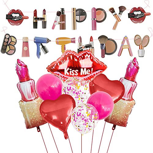 YGCHEN Luftballons Lippen Folienballon Lippenstift Ballon Herz Happy Birthday Banner Mädchen Geburtstag Konfetti Latex Luftballon für Valentinstag Hochzeit Junggesellenabschied 10 Stück von YGCHEN