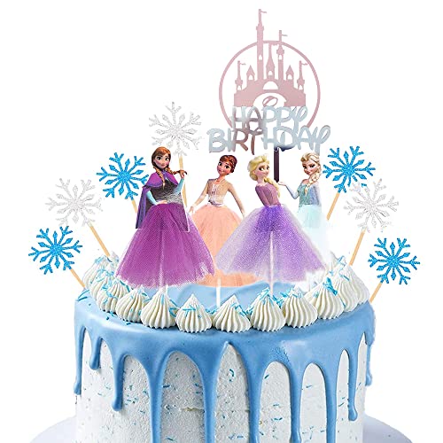 YGCHEN Prinzessinnen Tortendeko Schneeflocke Cake Toppers Burg Kuchen Topper Princess Kindergeburtstag Deko Kuchen Dekoration Happy Birthday 45 Stück von YGCHEN