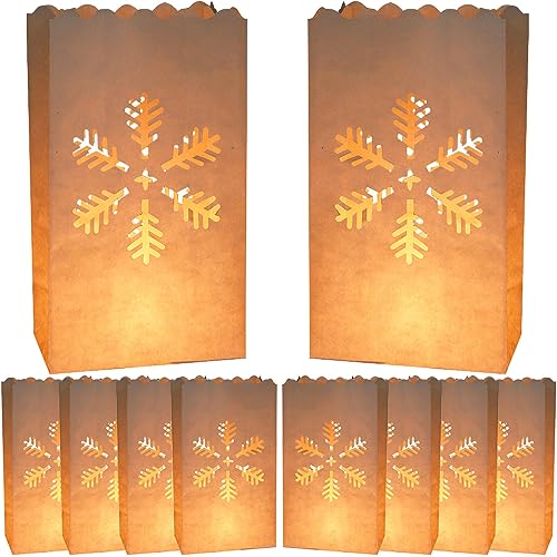 YGCHEN Schneeflocken Lichttüten Weihnachten Kerzentüten Papierlaternen Kerze Taschen Weiß Candle Bags für Weihnachtsdeko Hochzeiten Geburtstag Kerz Lichttüte (20 Stück) von YGCHEN