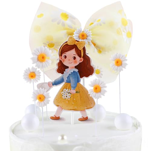 YGCHEN Tortendeko Gänseblümchen Kuchen Dekoration Blume Mädchen Kuchen Deko Daisy Schleife Kuchen Topper Geburtstag Dekoration Sonnenblume Cake Topper Baby Shower Mädchen Geburtstag Deko YGCHEN Tortendeko Gänseblümchen Kuchen Dekoration Blume Mädchen Kuchen Deko Daisy Schleife Kuchen Topper Geburtstag Dekoration Sonnenblume Cake Topper Baby Shower Mädchen Geburtstag Deko von YGCHEN