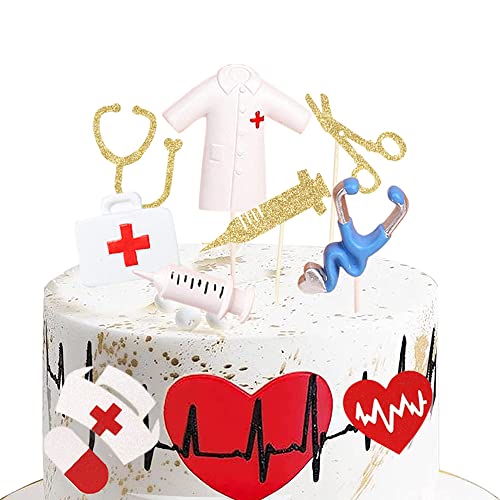 YGCHEN Tortendeko Krankenschwester Cupcake Toppers Nurse Kunstharz Kuchendeckel Glitter Nursing Kuchen Deko Medical Themed Geburtstagsfeier Partyzubehör (16 Stück) von YGCHEN