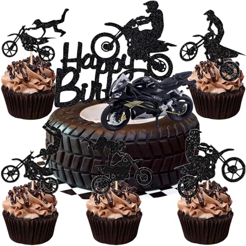 YGCHEN Tortendeko Motorrad Cupcake Topper Motocross Kuchen Dekoration Miniatur Motorrad Figuren Happy Birthday Cake Topper Motorcycle Geburtstagsparty Dekoration 27 Stück von YGCHEN