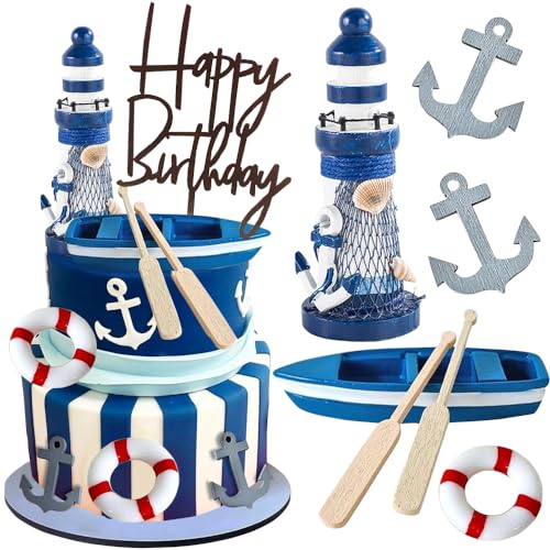 YGCHEN Tortendeko Nautische Kuchen Dekoration Mini Leuchtturm Figuren Happy Birthday Cake Topper Schiff Rettungsring Schiffsanker Kuchen Deko Kindergeburtstag 9 Stück YGCHEN Tortendeko Nautische Kuchen Dekoration Mini Leuchtturm Figuren Happy Birthday Cake Topper Schiff Rettungsring Schiffsanker Kuchen Deko Kindergeburtstag 9 Stück von YGCHEN