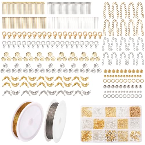 Perlen Set mit 2 Rolls Schmuckdraht (Silber & Gold) - 25m Gesamtlänge à 0,5mm, Armbänder Selber Machen Perlenset Beads für Armbänder, Ketten & DIY Schmuckherstellung von YGCQFH