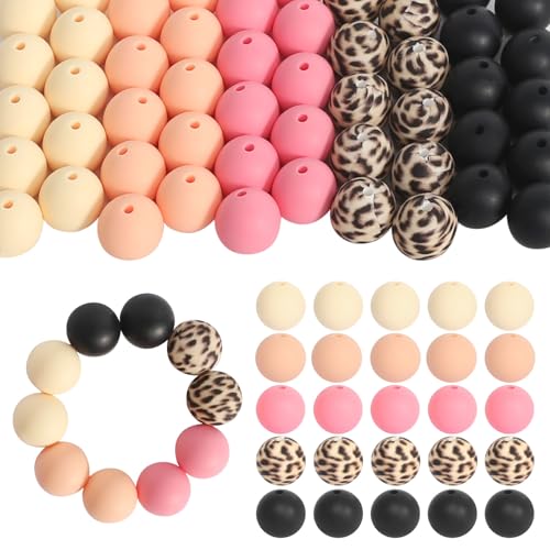 Silikonperlen Bastelnperlen, 50 Stück Rosa Schwarz Silikonperlen 15 mm, Silikon Runde Perle für Armbänder Basteln Schlüsselbund DIY Handwerk Herstellung Silikonperlen Bastelnperlen, 50 Stück Rosa Schwarz Silikonperlen 15 mm, Silikon Runde Perle für Armbänder Basteln Schlüsselbund DIY Handwerk Herstellung von YGKYMVW