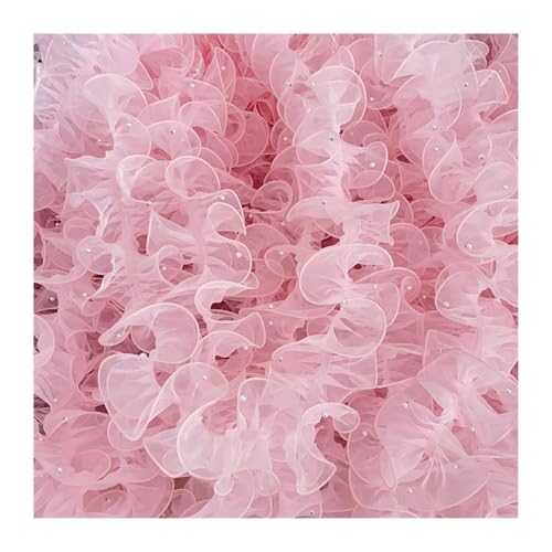 1 Yard Rosa Weiß Blau WellenPlissee Spitzenbesatz Band Stoff Applikation Falten Rüsche mit Perlen DIY Nähzubehör Handwerk(Pink) von YGLEEULI