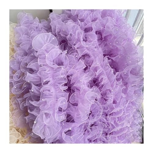 1 Yard Rosa Weiß Blau WellenPlissee Spitzenbesatz Band Stoff Applikation Falten Rüsche mit Perlen DIY Nähzubehör Handwerk(Purple) von YGLEEULI