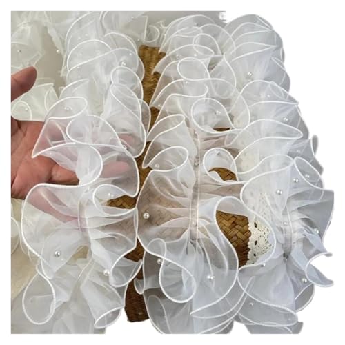 1 Yard Rosa Weiß Blau WellenPlissee Spitzenbesatz Band Stoff Applikation Falten Rüsche mit Perlen DIY Nähzubehör Handwerk(White) von YGLEEULI