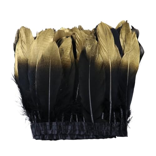 1 Yard goldene Federborte, weiße Bandfransen for Kunsthandwerk, Hochzeitskleid, Dekor, Zubehör, Kunsthandwerk für Kostüm(Golden Black) von YGLEEULI
