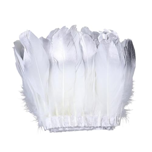1 Yard goldene Federborte, weiße Bandfransen for Kunsthandwerk, Hochzeitskleid, Dekor, Zubehör, Kunsthandwerk für Kostüm(Silver White) von YGLEEULI