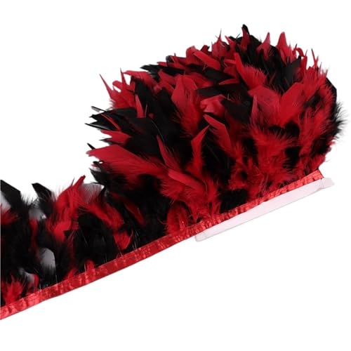 10-15 cm Federn Trim DIY Hochzeit Türkei Feder Band Handwerk Nähen Kleidung Party Plume Handgemachte Wohnkultur für Kostüm(Black add red,5 meters) von YGLEEULI