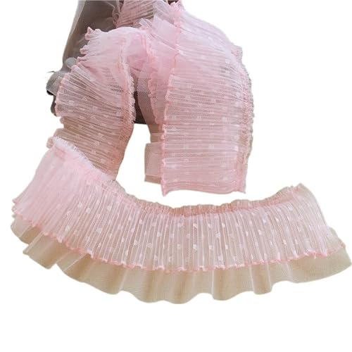 10 cm Breite Doppel-schicht Tüll Dot Orgel Plissee Baumwolle Spitze Stoff DIY Kleidung Vorhang Sofa Saum Trim(Pink) von YGLEEULI