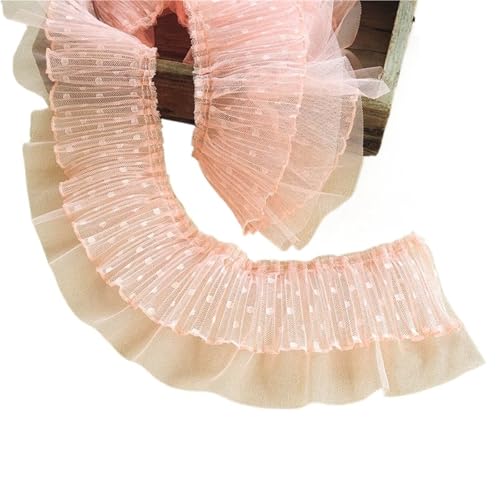 10 cm Breite Doppel-schicht Tüll Dot Orgel Plissee Baumwolle Spitze Stoff DIY Kleidung Vorhang Sofa Saum Trim(Rose pink) von YGLEEULI