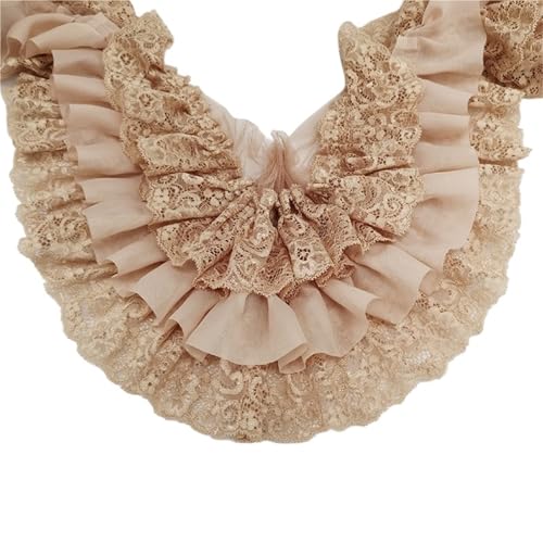 10 cm breit, dreilagig, plissierter Chiffonstoff, Stickerei, Fransenband, Spitzenkragen, Rüschenbesatz, DIY-Bekleidung, Vorhänge, Nähdekor(Coffee) von YGLEEULI