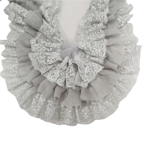 10 cm breit, dreilagig, plissierter Chiffonstoff, Stickerei, Fransenband, Spitzenkragen, Rüschenbesatz, DIY-Bekleidung, Vorhänge, Nähdekor(Gray) von YGLEEULI