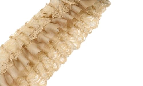 10 cm breit, lila, kaffeefarben, dreilagig, 3D-Plissee-Chiffon-Stoff, Spitzenapplikation, Rüschenbesatz, Band, Kleider, Röcke, Nähdekor(Coffee) von YGLEEULI