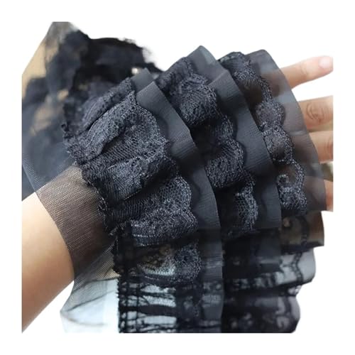 12 cm breit, weiß, schwarz, dreilagig, 3D-Plissee-Chiffon-Stoff, bestickt, Rüschenbesatz, DIY-Kleid, Bekleidung, Kragen, Nähdekor(Black-M-5pcs) von YGLEEULI