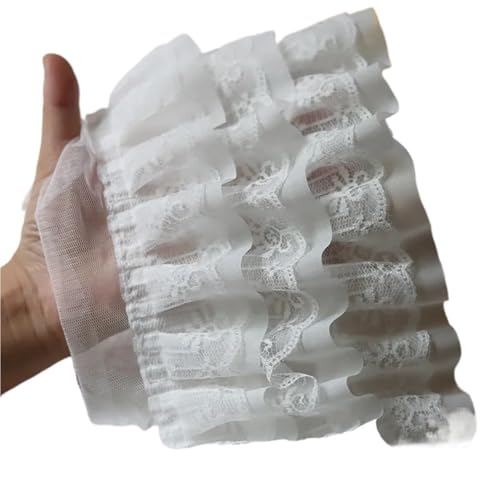 12 cm breit, weiß, schwarz, dreilagig, 3D-Plissee-Chiffon-Stoff, bestickt, Rüschenbesatz, DIY-Kleid, Bekleidung, Kragen, Nähdekor(White-M-5pcs) von YGLEEULI