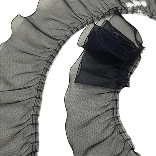 14 cm breite Schichten plissierter Organza-Stoff, Rüschenbesatz, 3D-Spitzenfransenband, Hochzeitskleidkragen, DIY-Nähzubehör(Black) von YGLEEULI