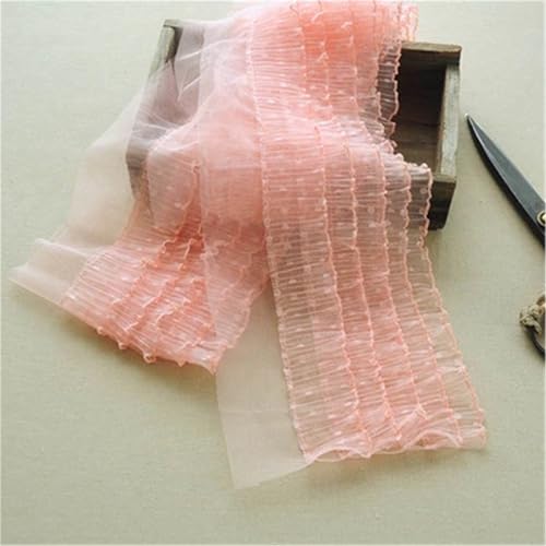 15 cm breite fünflagige gepunktete 3D-Spitze, Stoffband, Rüschenbesatz, Hochzeitskleid, flauschige Röcke, Nähzubehör(Pink) von YGLEEULI