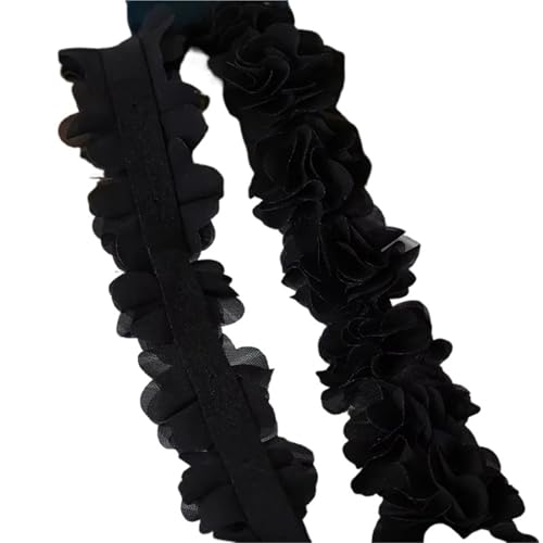 26 Blumen 14 Farben 120D Chiffon Blumen DIY 5cm Breite Spitzenbesatz Spitzenstoff Gurtband Party Band Dekoration Kleidung Zubehör(Black) von YGLEEULI