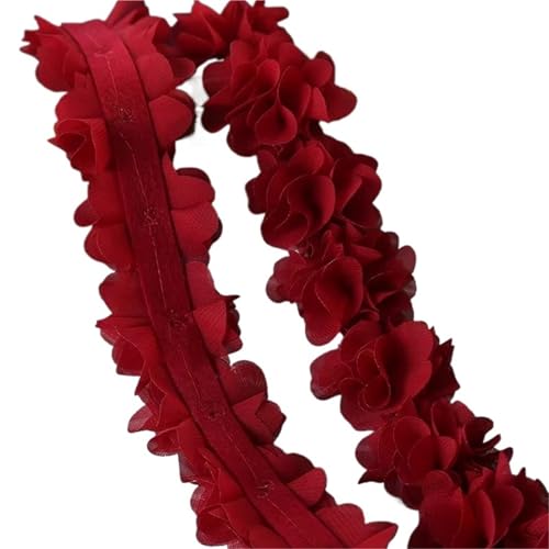 26 Blumen 14 Farben 120D Chiffon Blumen DIY 5cm Breite Spitzenbesatz Spitzenstoff Gurtband Party Band Dekoration Kleidung Zubehör(Dark red) von YGLEEULI