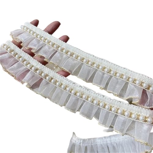 4 cm breiter weißer Organza-Tüllstoff mit Rüschen, Perlenfransen, Handarbeitsrüschen, Spitzenband, goldener Randbesatz, Kleid, Bekleidung, DIY-Handwerk 4 cm breiter weißer Organza-Tüllstoff mit Rüschen, Perlenfransen, Handarbeitsrüschen, Spitzenband, goldener Randbesatz, Kleid, Bekleidung, DIY-Handwerk von YGLEEULI