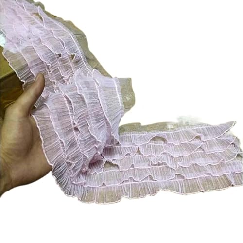 5 Lagen plissierter, flauschiger Spitzenstoff mit Rüschen, DIY-Kleidung, Schlauchrock, Kleid, Heimtextilien, Kunsthandwerk, Nähen, dekorative Accessoires(Pink) von YGLEEULI