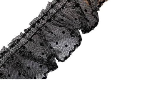 5 cm breit, weiß, schwarz, 3D-Plissee-Netzstoff, gepunktete Stickerei, Spitzenband, Rüschenbesatz, Puppenkleid, Kragen, DIY-Nähzubehör(Black) von YGLEEULI