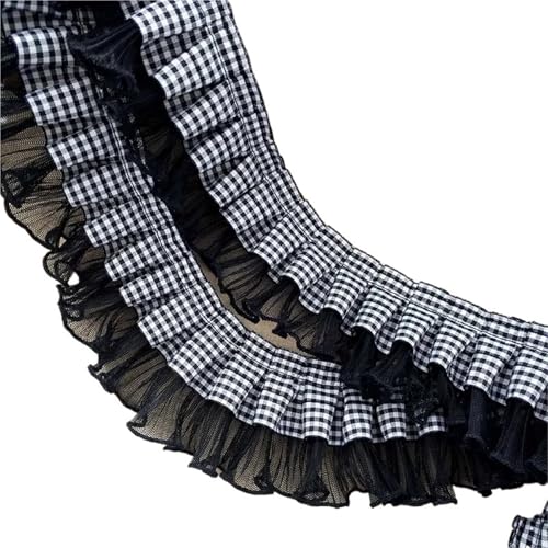 6 cm breit, weiß, schwarz, kariert, Satinband, Plissee-Spitzenkragen, Stickerei, Schnürsenkel, Nähzubehör und Dekoration for Kleidung und Hüte(Black) von YGLEEULI