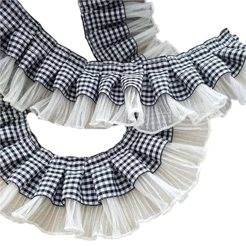 6 cm breit, weiß, schwarz, kariert, Satinband, Plissee-Spitzenkragen, Stickerei, Schnürsenkel, Nähzubehör und Dekoration for Kleidung und Hüte(White) von YGLEEULI