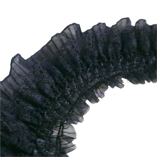 9 cm breit, weiß, schwarz, elastische Spitze, plissierter Chiffonstoff, Fransenband, Kleid, Kragen, Ausschnitt, Rüschenbesatz, DIY, Basteln, Nähen, Dekor(Black) von YGLEEULI