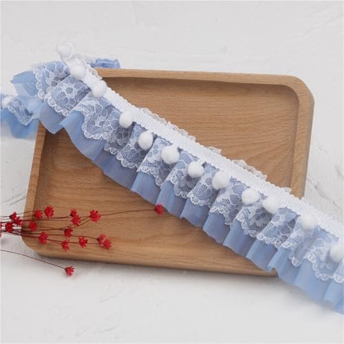 Cartoon Chiffon Plissee Weiß Pompon Applique Spitze DIY Kleid Rock Rüschen Pompom Lagerung Korb Blumentopf Grenze Dekoration(Blue) von YGLEEULI