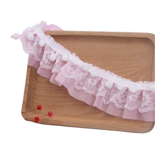 Cartoon Chiffon Plissee Weiß Pompon Applique Spitze DIY Kleid Rock Rüschen Pompom Lagerung Korb Blumentopf Grenze Dekoration(Pink) von YGLEEULI
