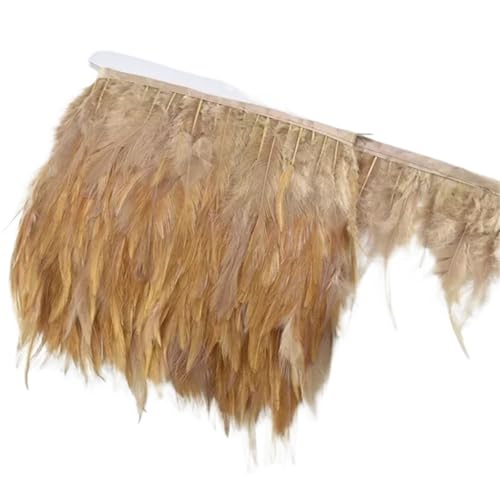 Fasanenfedern, Fransen, Hahnenfedern, Borten for Schal, Kleidung, Band, Nähen, Schmuck, Kunsthandwerk, Dekoration für Kostüm(Khaki,5 Meters) von YGLEEULI