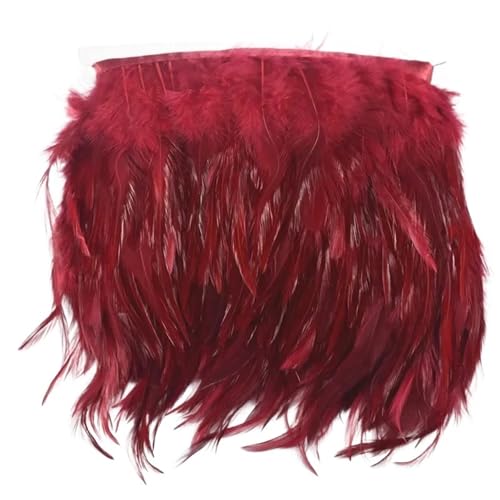 Fasanenfedern, Fransen, Hahnenfedern, Borten for Schal, Kleidung, Band, Nähen, Schmuck, Kunsthandwerk, Dekoration für Kostüm(Wine Red,5 Meters) von YGLEEULI