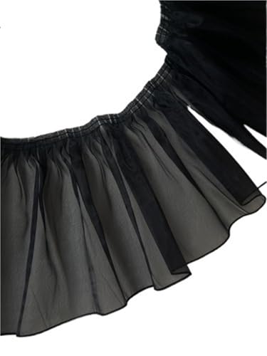 Organza-Spitzenbesatz, Applikation aus Bandstoff, Faltenrüschenkleider, DIY-Nähzubehör, Schwarz und Weiß(Black) von YGLEEULI