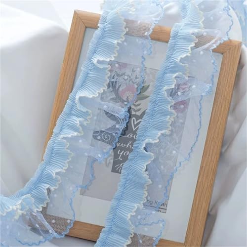 Plissierter Tüll-Spitzenstoff, Hellblau, Fransenbesatz, Hochzeitskleid, Rüschenmanschetten, Applikations-Nähzubehör, Party, 1 Meter Plissierter Tüll-Spitzenstoff, Hellblau, Fransenbesatz, Hochzeitskleid, Rüschenmanschetten, Applikations-Nähzubehör, Party, 1 Meter von YGLEEULI