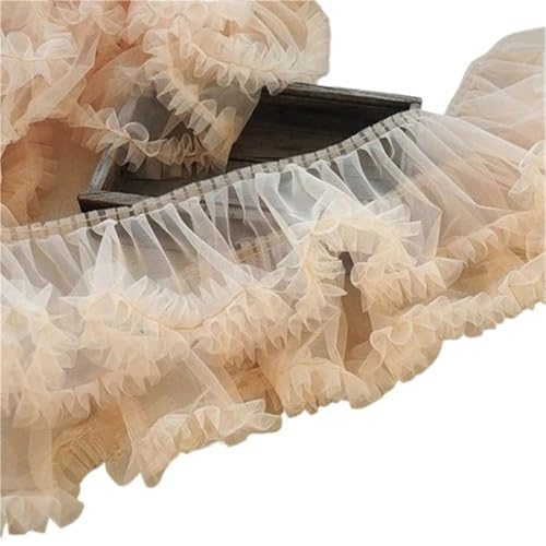 Tüll 3D Plissee-Netzstoff, Rüschenfransen, Spitzenrandbesatz, besticktes Band, Brautkleid, Nähzubehör 15 cm(Beige) von YGLEEULI