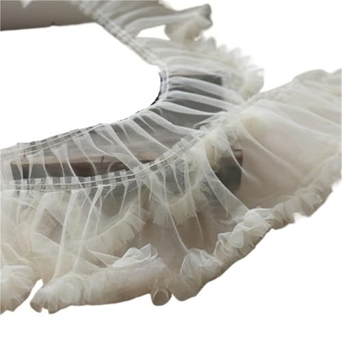Tüll 3D Plissee-Netzstoff, Rüschenfransen, Spitzenrandbesatz, besticktes Band, Brautkleid, Nähzubehör 15 cm(Light beige) von YGLEEULI
