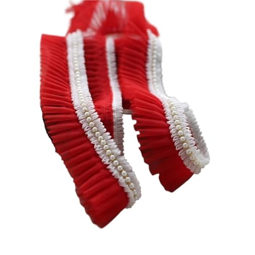 Viele Farben Plissee Perlen Rüschen Spitze Stoff Zubehör DIY Hut Kleidung Rock Nähmaterial Puppe Wiege Spielzeug Dekoration(Red) von YGLEEULI