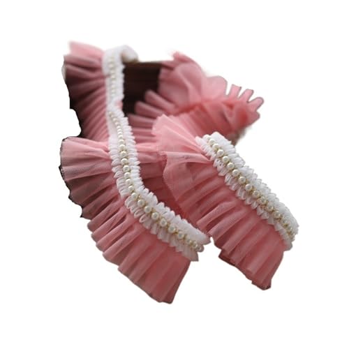Viele Farben Plissee Perlen Rüschen Spitze Stoff Zubehör DIY Hut Kleidung Rock Nähmaterial Puppe Wiege Spielzeug Dekoration(Watermelon Red) von YGLEEULI