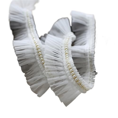 Viele Farben Plissee Perlen Rüschen Spitze Stoff Zubehör DIY Hut Kleidung Rock Nähmaterial Puppe Wiege Spielzeug Dekoration(White) von YGLEEULI