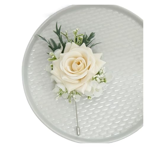 YGLEEULI 1/6 STÜCKE Rose Hochzeit Handgelenk Corsage Und Boutonniere Set for Braut Brautjungfer Mann Bräutigam Rose Hochzeit Blumen Zubehör für Tanzparty(1PCS Boutonniere) von YGLEEULI
